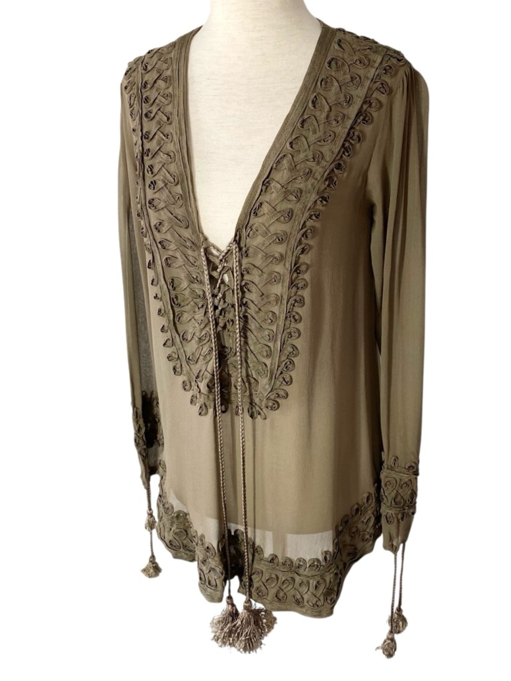 CALYPSO ST. BARTH 100% Silk Lace Up Tunic Top